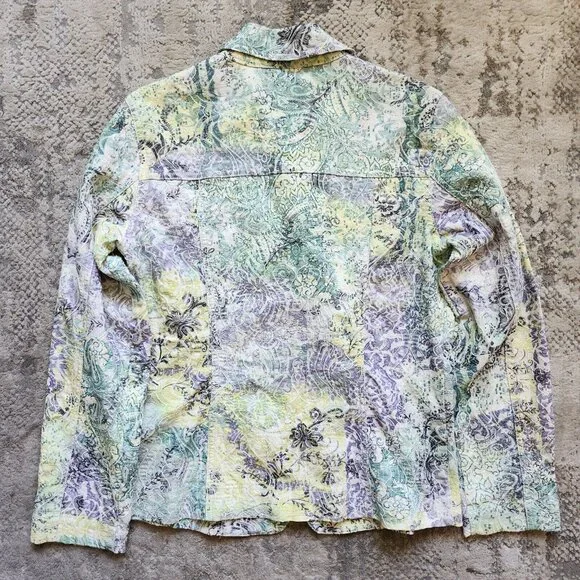 Joni B Size Small Jacket Pastel Green Purple Yellow Embroidered Button Up - Picture 3 of 6